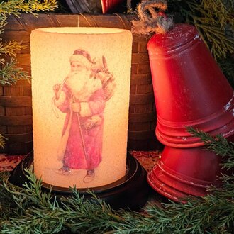 Vintage Print Walking Santa Candle Sleeve