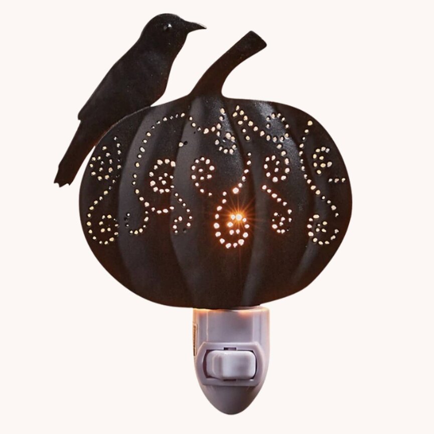 Crow & Pumpkin Night Light - 6" H x 4.5" W