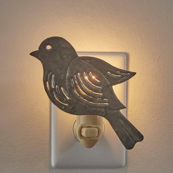 Galvanized Bird Night Light 4.5"H x 4.75"W x 1.5"D