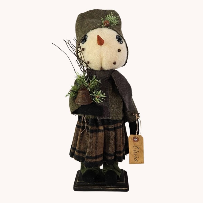Olivia Snowgirl Holding Pine Branch with Bell - 17"
