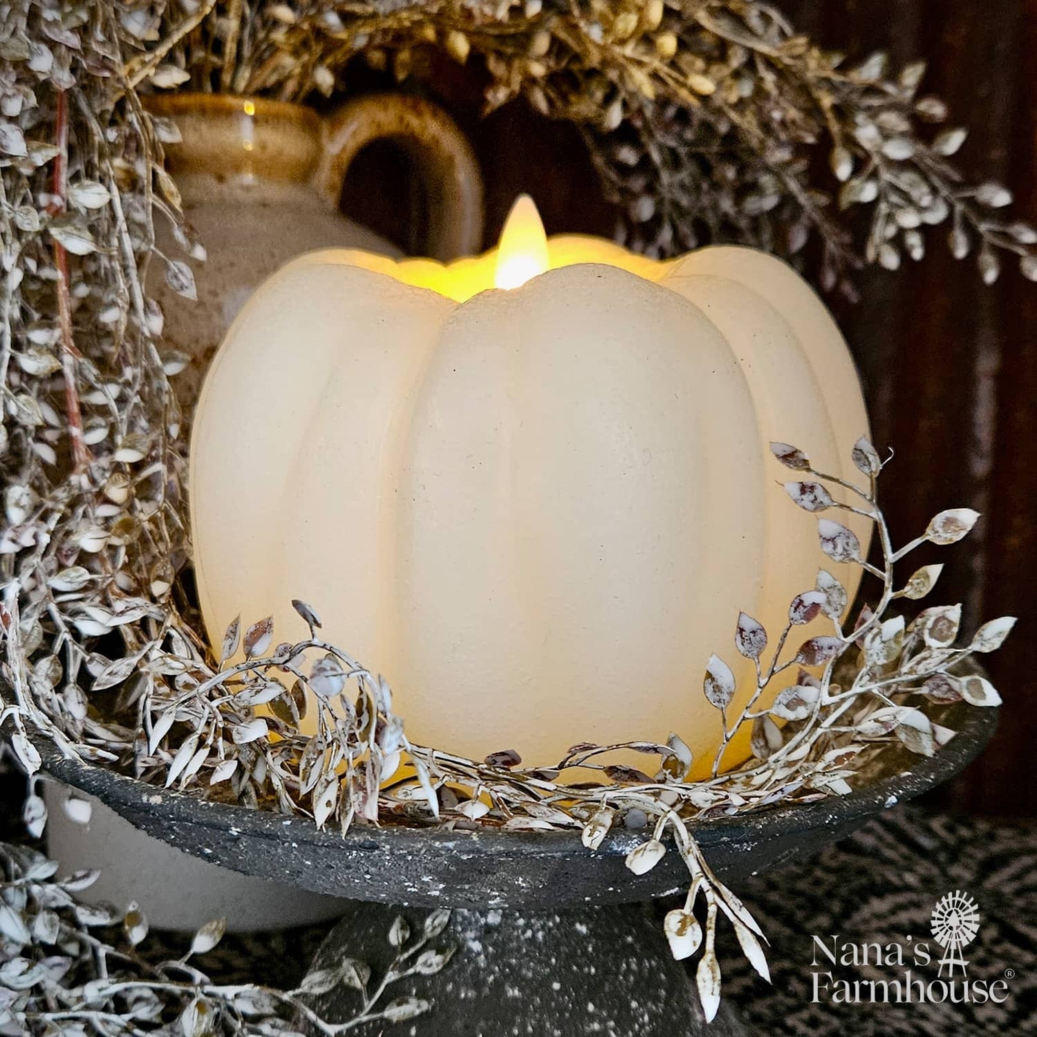 K & K Interiors White Wax Pumpkin Candle - 6.5