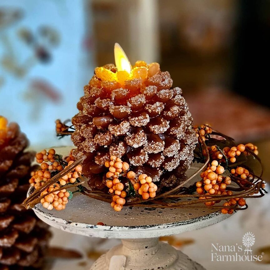 Pinecone Brown Wax Snowy Pinecone Candle -  4.5"