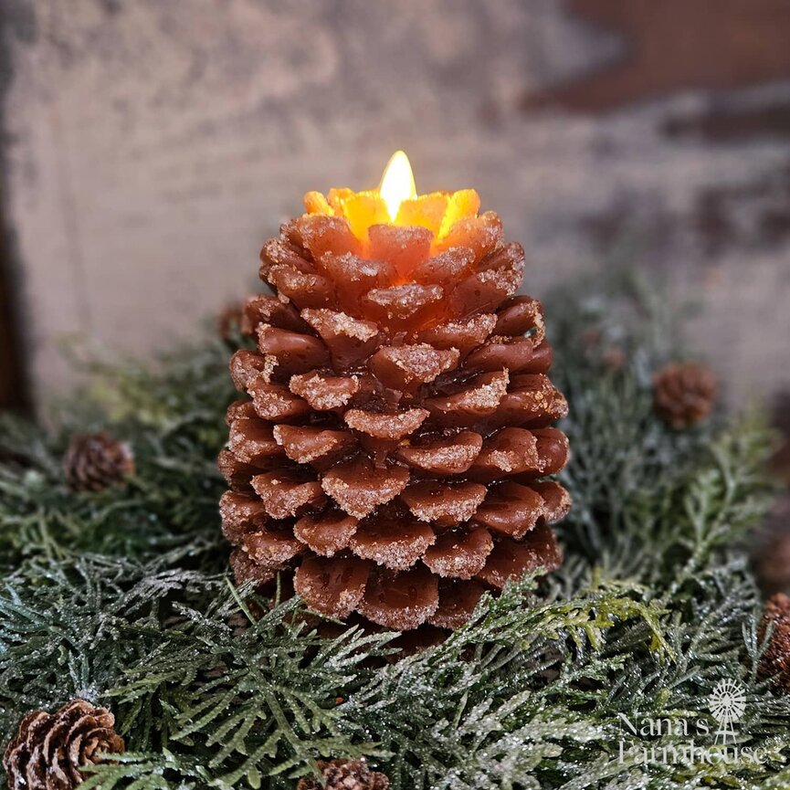 Pinecone Snowy Candle - 6.5" T