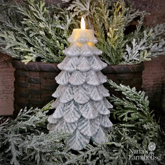 Green Wax Snowy Tree Luminara Candle - 8.5" x 5.25"