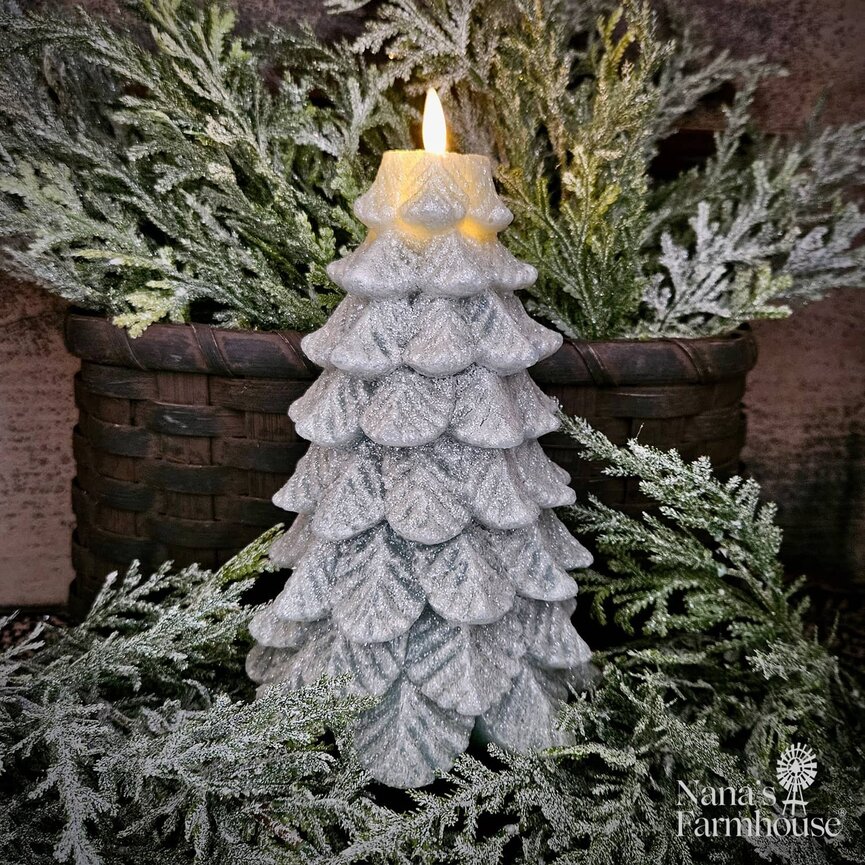 Iceberg Green Wax Snowy Tree Luminara Candle - 8.5" x 5.25"