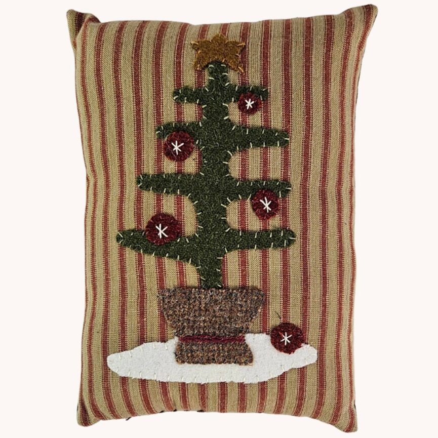 Feather Tree Pillow with Red Ticking  - 9x6