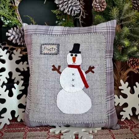 Frosty Snowman Wool Applique Pillow