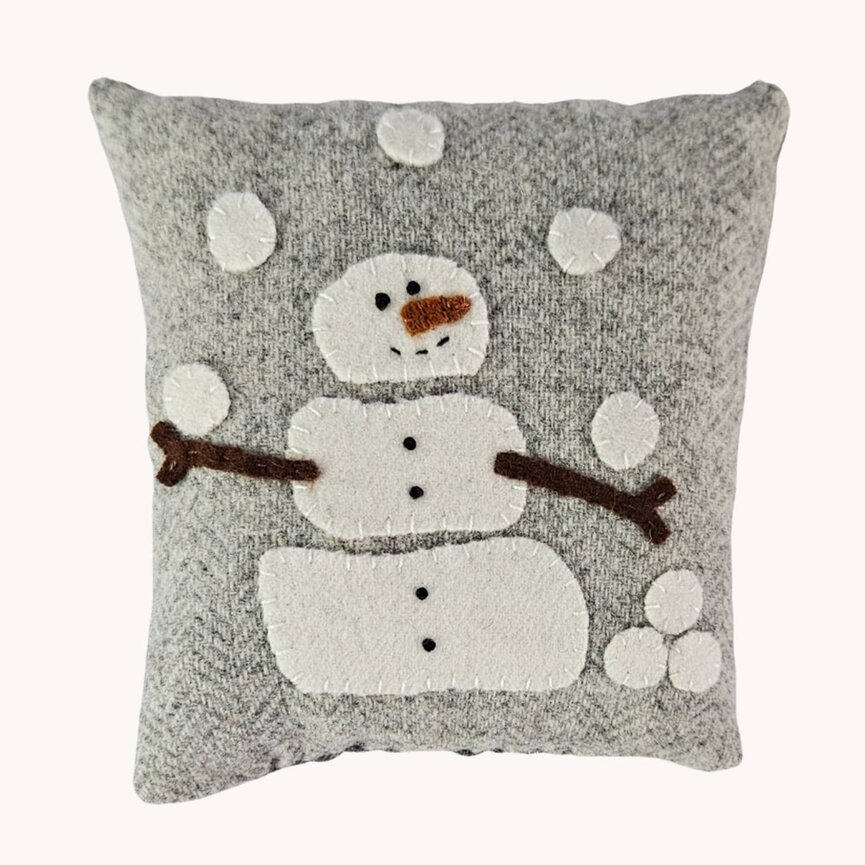 Snowman Snowball Fight Pillow Wool & Flannel - 6x6