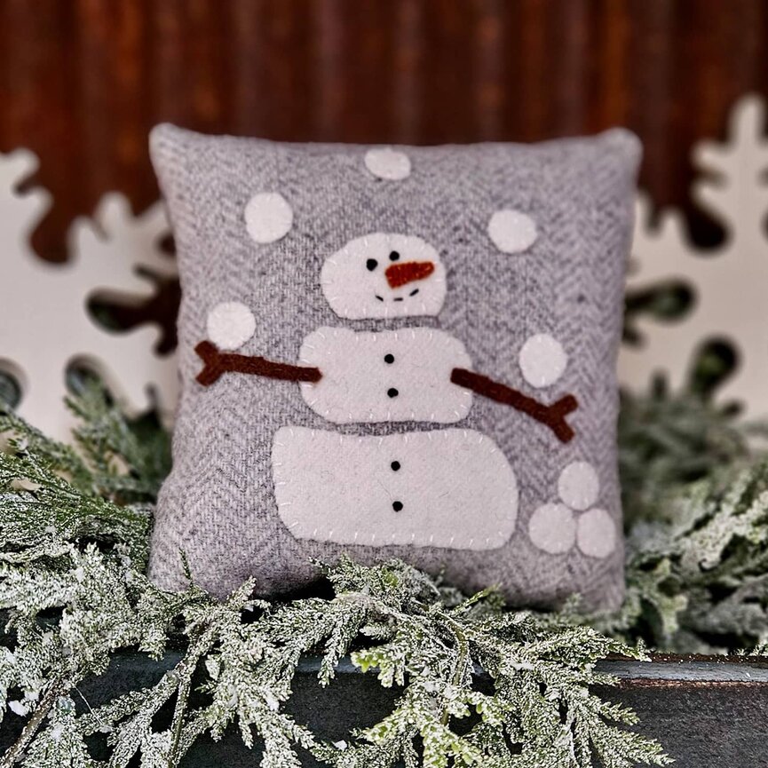 Snowman Snowball Fight Pillow Wool & Flannel - 6x6
