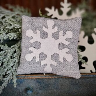 Snowflake Wool Applique Bowl Filler Pillow
