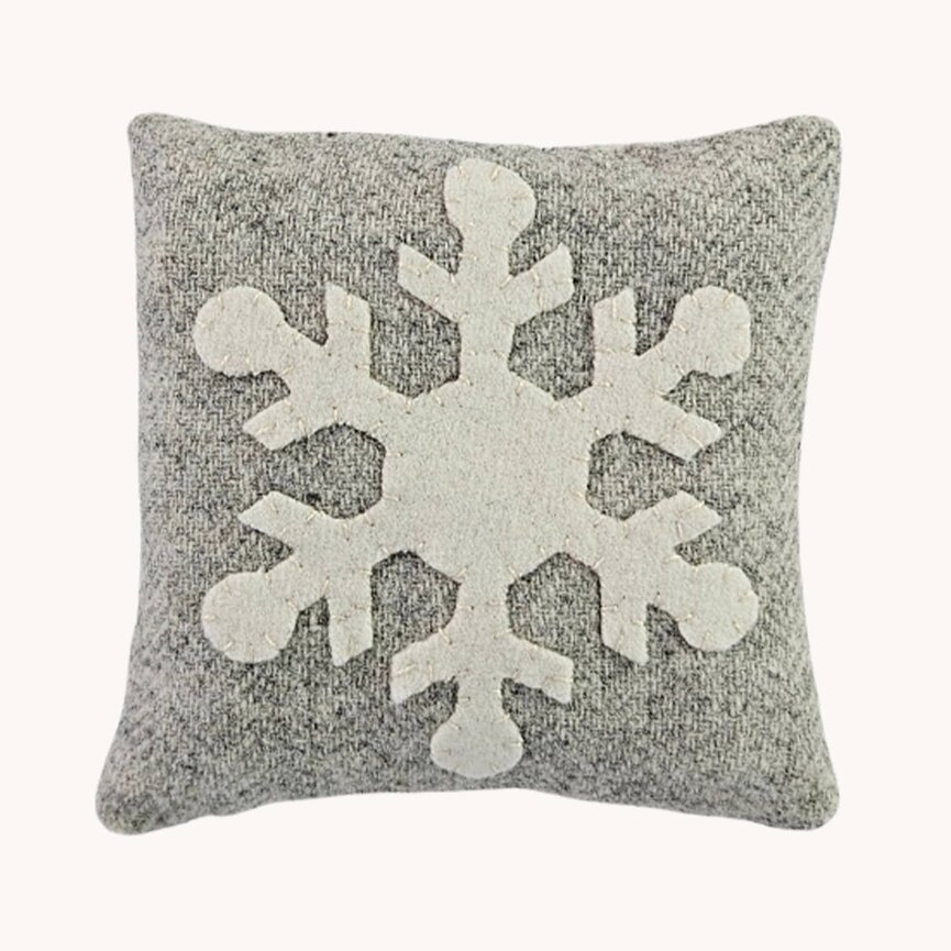 Snowflake Pillow Gray Woold & Flannel - 5x5