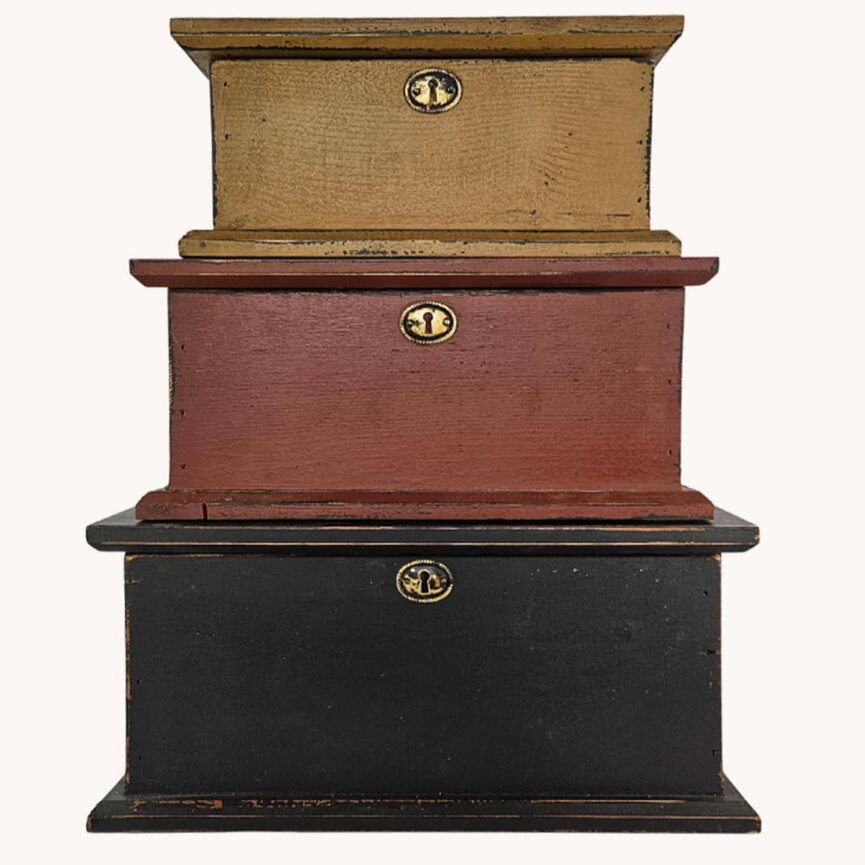 Stack of Three Wooden Boxes - BL (Lg) BG (Med) MU (Sm)  21" T x 17" W x 8" D