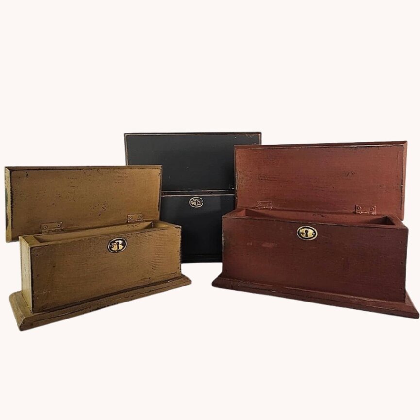 Stack of Three Wooden Boxes - BL (Lg) BG (Med) MU (Sm)  21" T x 17" W x 8" D