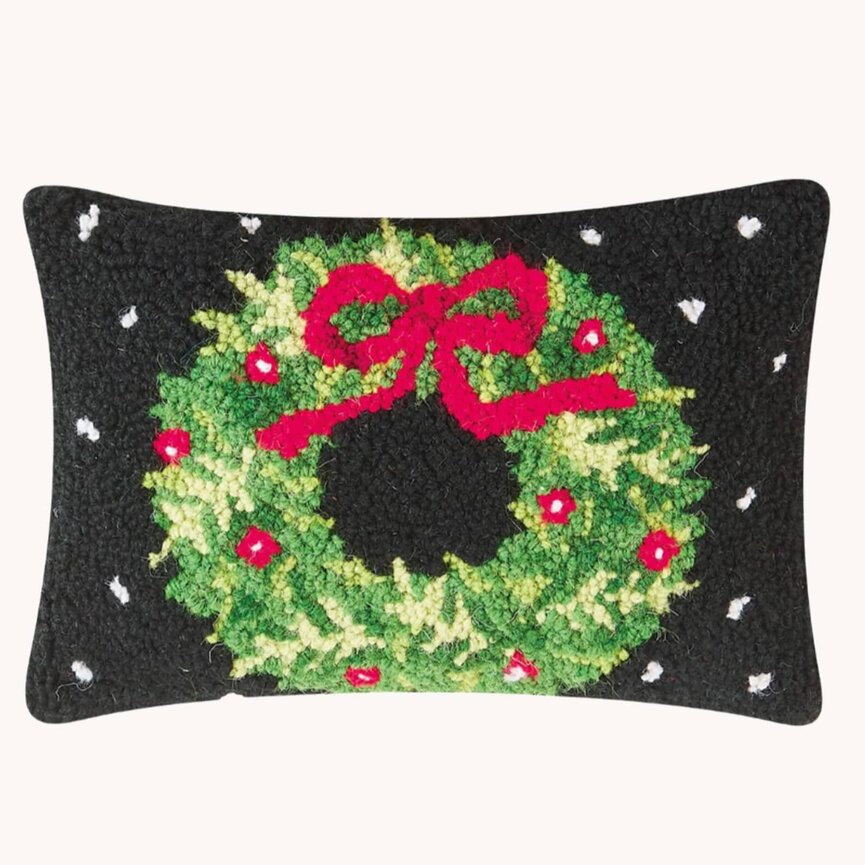 Holiday Wreath Hooked Pillow - 8" X 12"