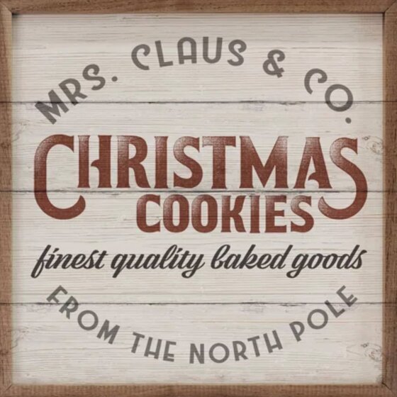 Mrs. Claus & Co. Christmas Cookies Wooden Sign Framed