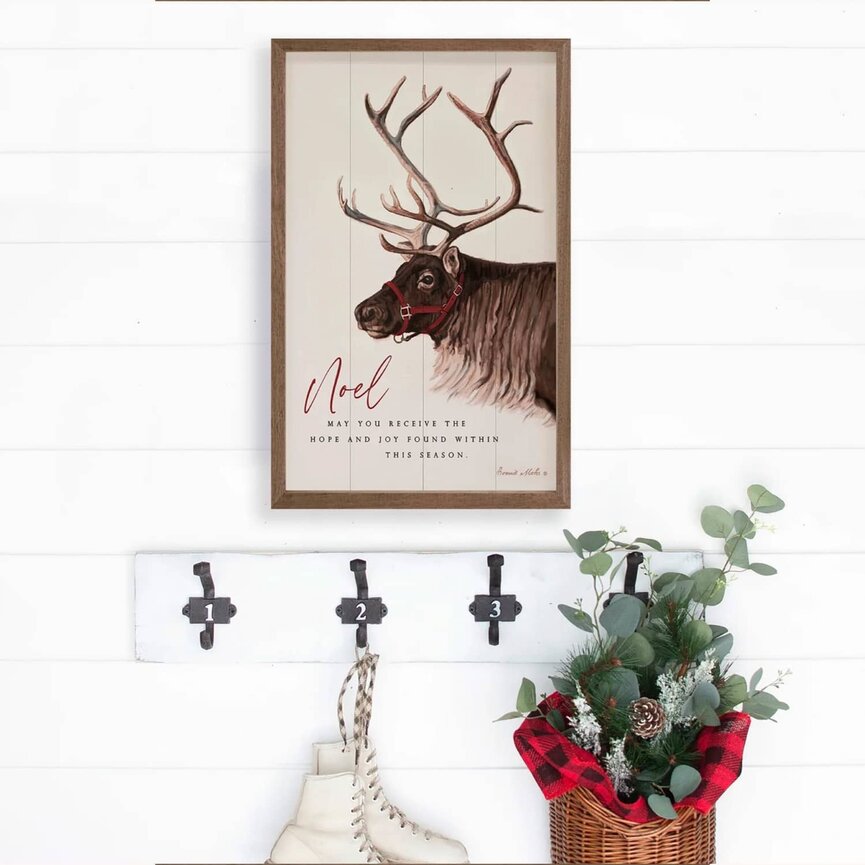 Reindeer Noel Wooden Framed Sign