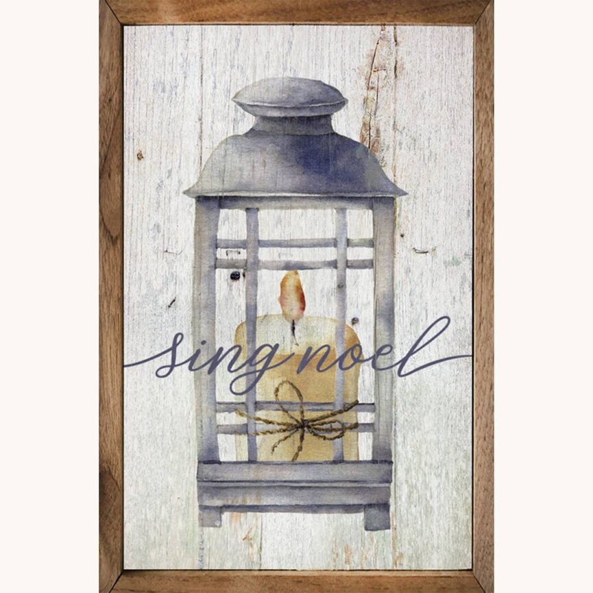 Sing Noel Lantern Whitewash Wooden Framed Sign