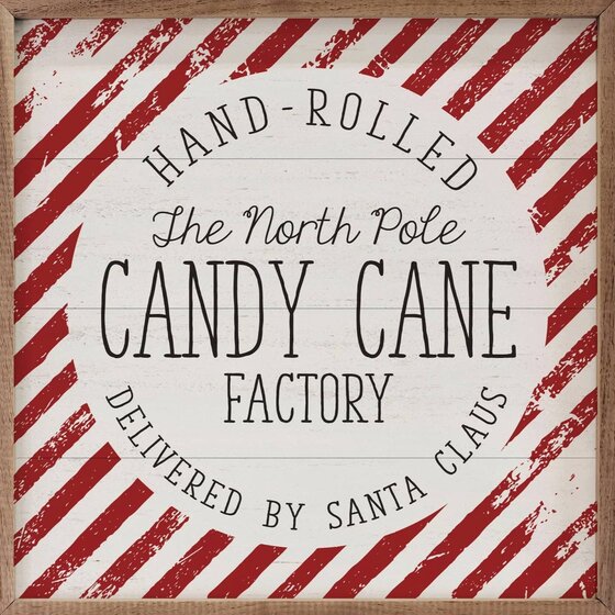 North Pole Candy Cane Factory Wooden Framed Sign
