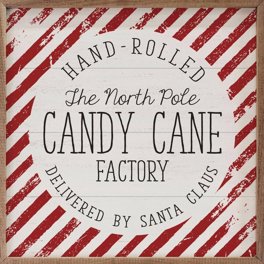 North Pole Candy Cane Factory Wooden Framed Sign - 8" x 8"