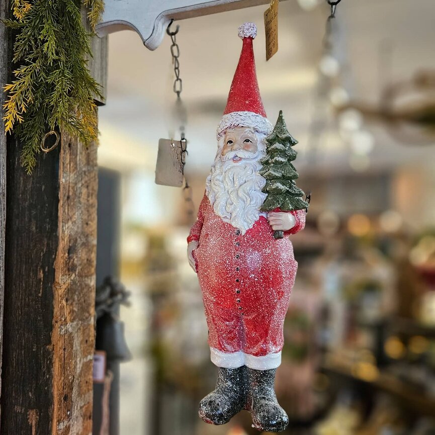 Red Glittered Resin Santa W/Tree Arrow Replacement 16" H x 4.5" W