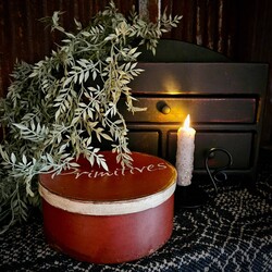 Round Cabin Red Box with Lid Primitives - 8" Dia x 3" T