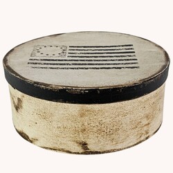 Round Box White and Black Primitive Flag - 10" Dia x 3" T