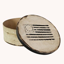 Round Box White and Black Primitive Flag - 10" Dia x 3" T