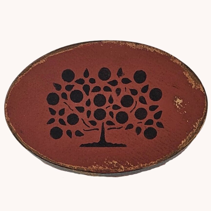 Oval Box in Cabin Red Tree of Life - 7.5" Dia x 3" T