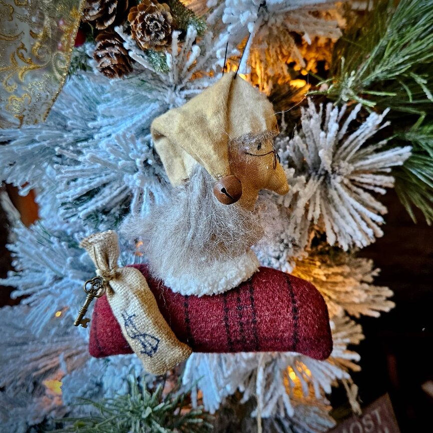 Scrooge Handmade Ornament with Money Bag - 6"