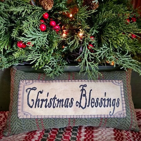 Christmas Blessings Pillow Green