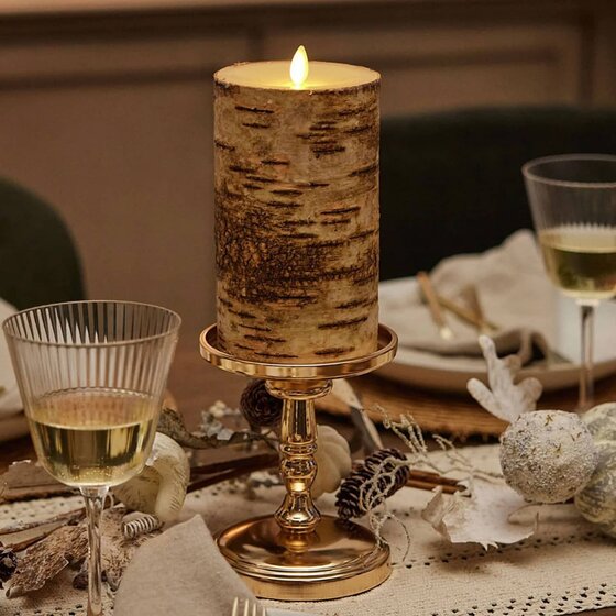 Birch Bark Wax Luminara Pillar Candle  - 6.5"