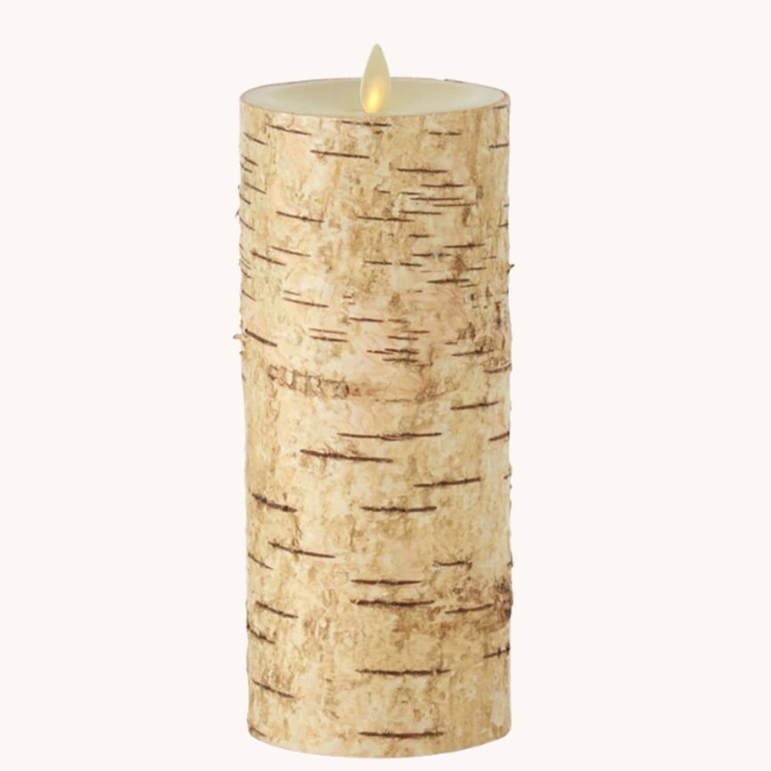 Birch Bark Wax Luminara Pillar Candle Remote Ready - 6.5" H x 3.25" W