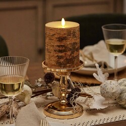 Birch Bark Wax Luminara Pillar Candle Remote Ready - 5.5" H x 3.25" W