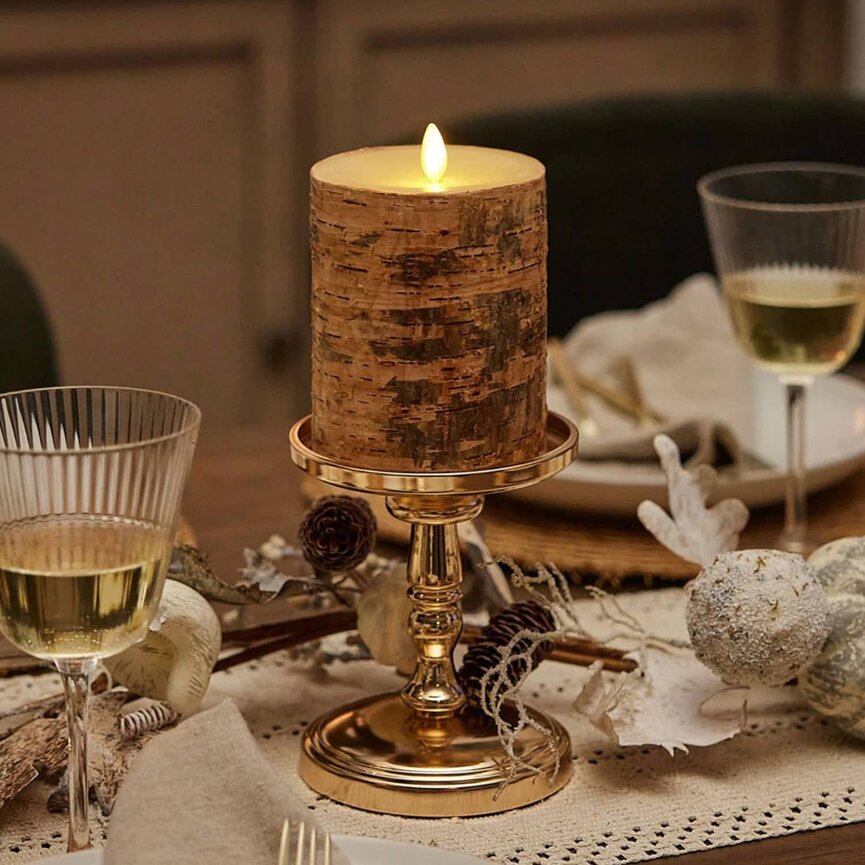 Birch Bark Wax Luminara Pillar Candle Remote Ready - 5.5" H x 3.25" W
