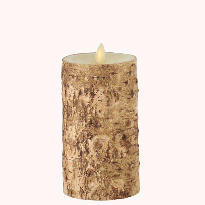 Birch Bark Wax Luminara Pillar Candle Remote Ready - 5.5" H x 3.25" W