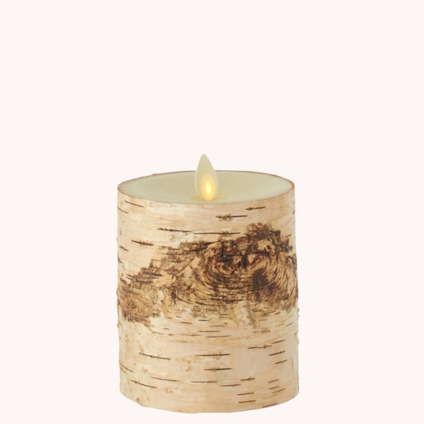 Birch Bark Wax Luminara Pillar Candle Remote Ready - 4.5" x 3.25"