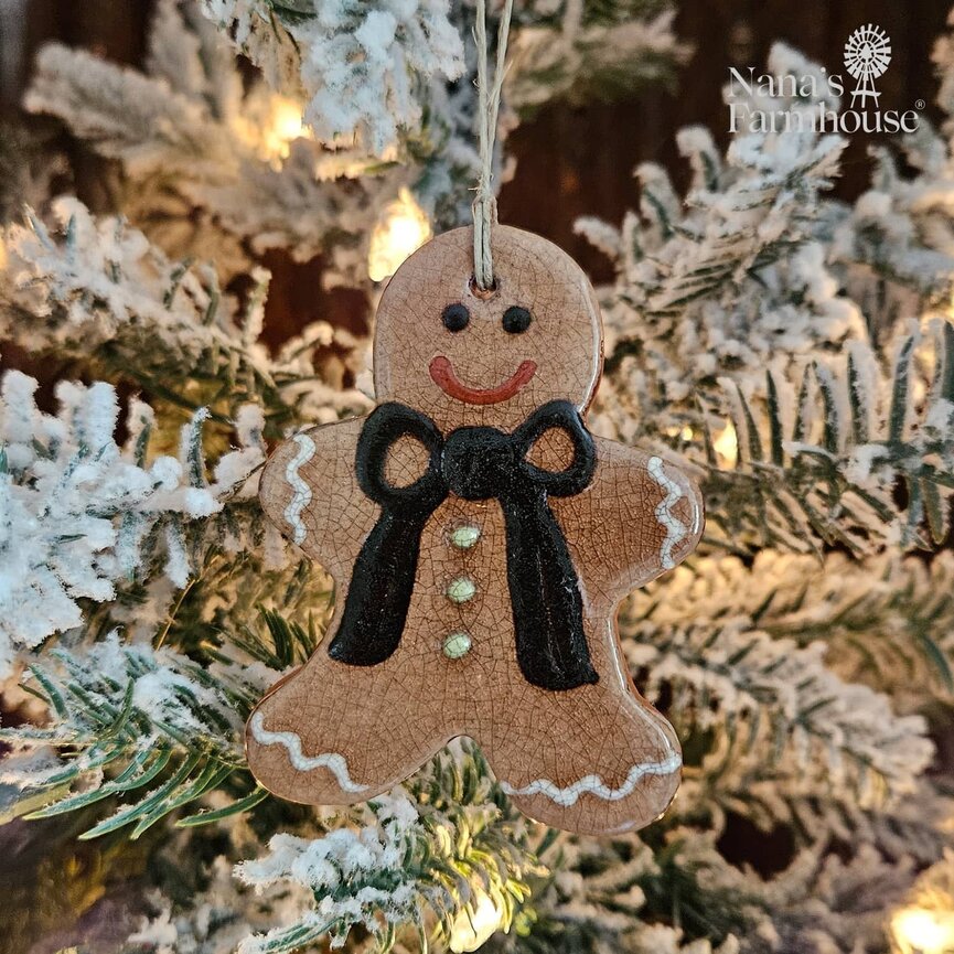 Gingerbread Man with Black Bow Ornament - 3.5"
