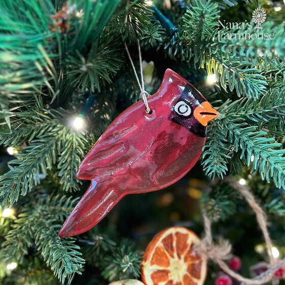 Cardinal Redware Ornament