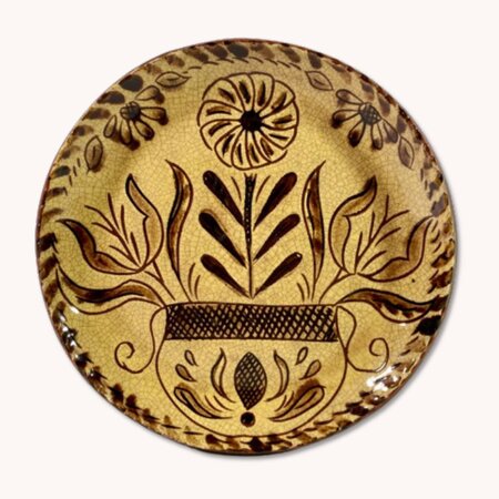 Two Tulip One Sunflower Sgraffito Plate - 8"