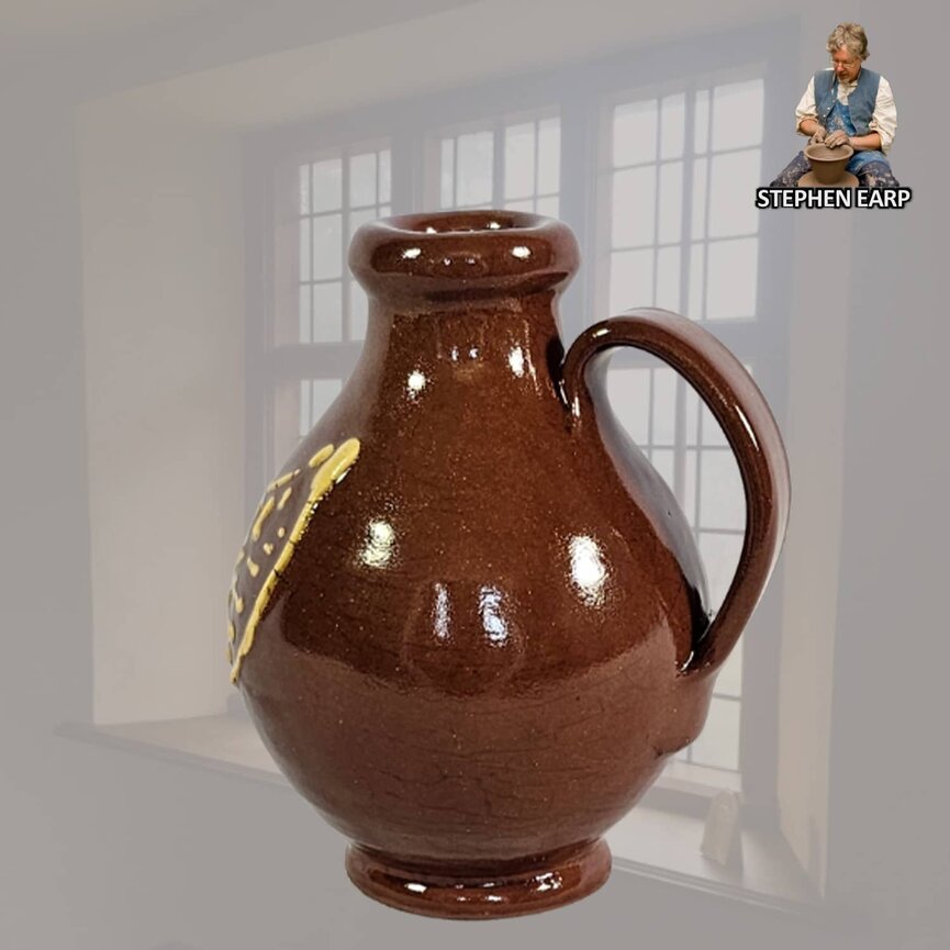 Redware Jug Leaf Slipware - 4.5" T x 3" W