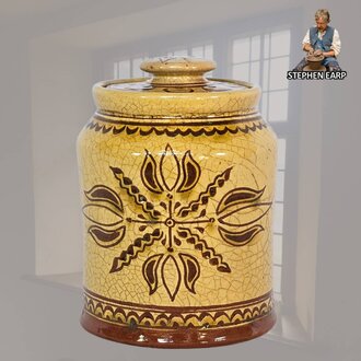 Redware Canister Four Tulip Sgraffito - 6"