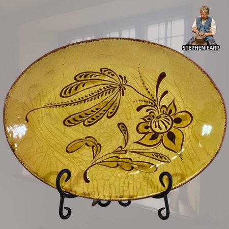 Redware Oval Plate Sprig Sgraffito Medium - 12"