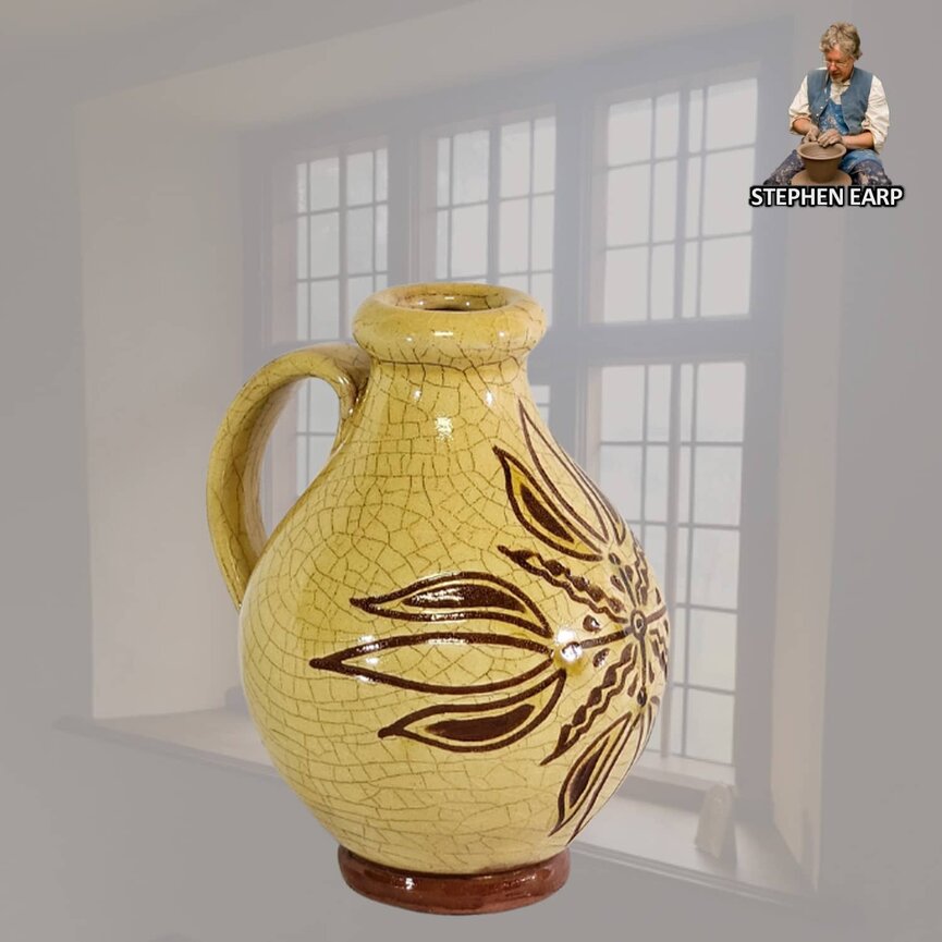 Redware Jug 4 Tulip Sgraffito - Extra Small