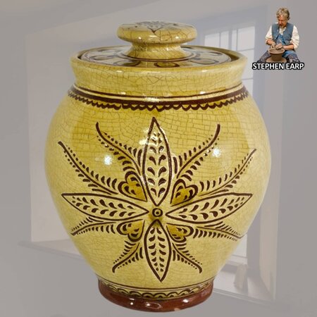 Redware Oval Jar Vine & Leaf Sgraffito - Medium