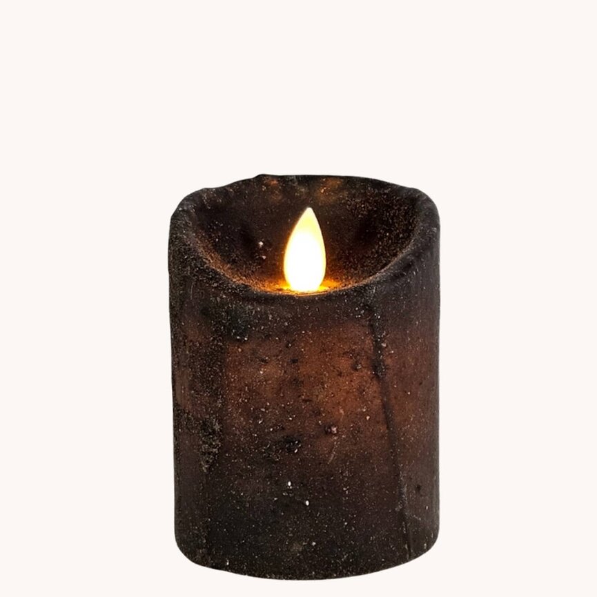 Dark Brown Real Look Timer Pillar Candle - 3" x 4"