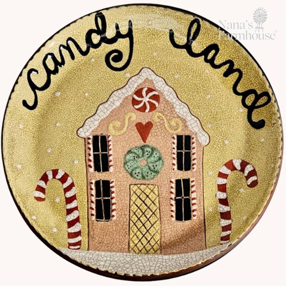 Candy Land Plate with Gingerbread House - 10"