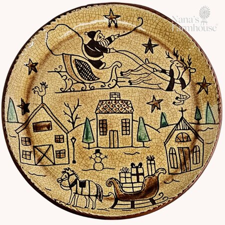 Christmas Scene Sgraffito Plate 11"