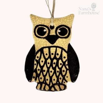 Owl Ornament with Black Feathers