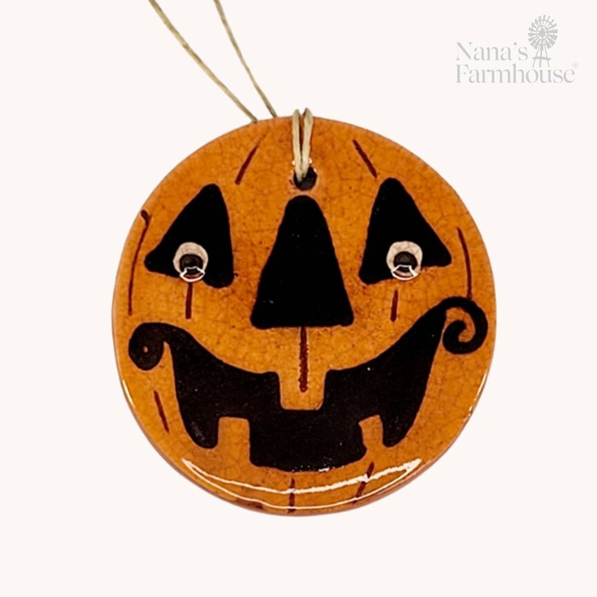 Smith Redware Smiling Pumpkin Face Ornament - 2.75" Dia