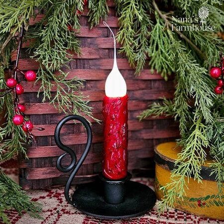 Ruby Red Taper Candle on Black Table Lamp - 7"